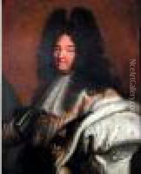 Portrait De Louis Xiv (1638 - 
1715) En Costume De Majeste Avec Le Grand Collier De L'ordre Du 
Saint-esprit. Oil Painting - Hyacinthe Rigaud