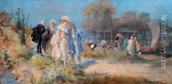 La Partie De Campagne Oil Painting - Alcide Theophile Robaudi