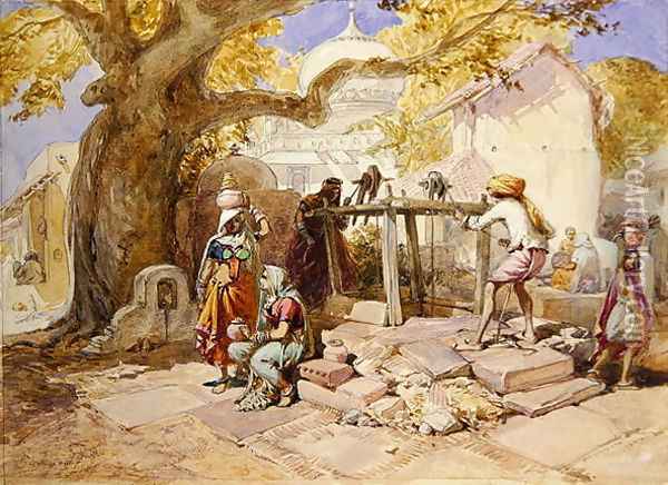 The Village Well, 1864 Oil Painting - William Simpson