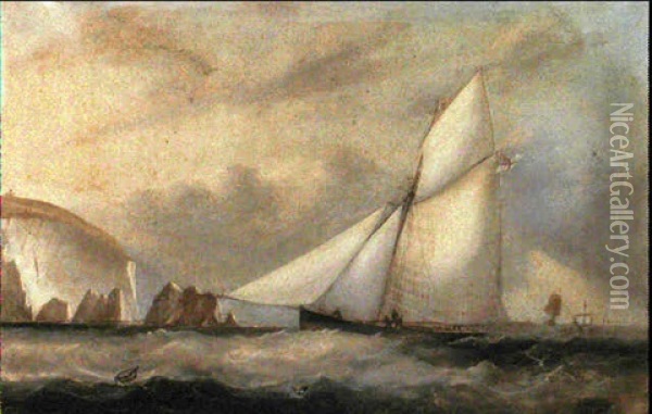 The Cutter Nimrod Off The Needles And Shown Wearing The     Distinctive Ensign And Burgee Of The Royal Western Yacht... Oil Painting - Arthur Wellington Fowles