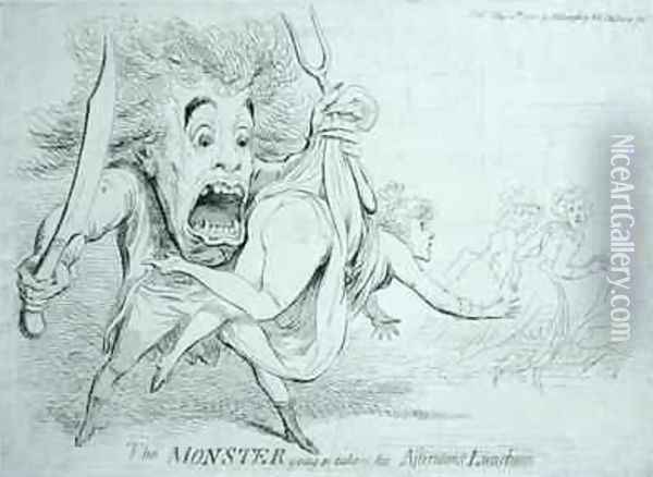 The Monster going to take his Afternoons Luncheon Oil Painting - James Gillray
