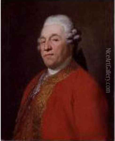 Portrait Of A Gentleman In A Red Coat Oil Painting - Anton Graff