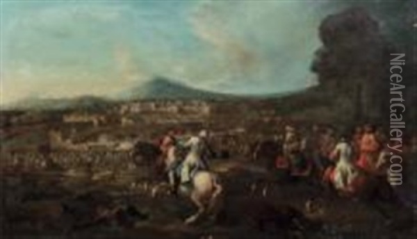 La Bataille De Bitonto A Naples,, Le Siege De Gaeta (2 Works) Oil Painting - Charles Parrocel