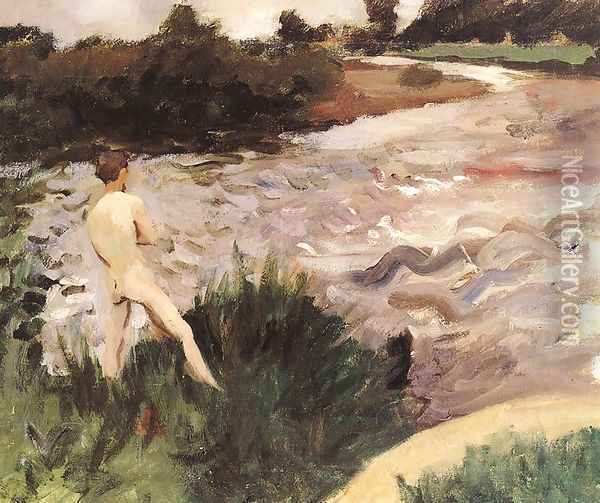 Gloomy Landscape with Bather 1913 Oil Painting - Karoly Ferenczy