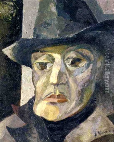 Portrait Of A Man Wearing A Hat Oil Painting - Aristarkh Vasilevich Lentulov
