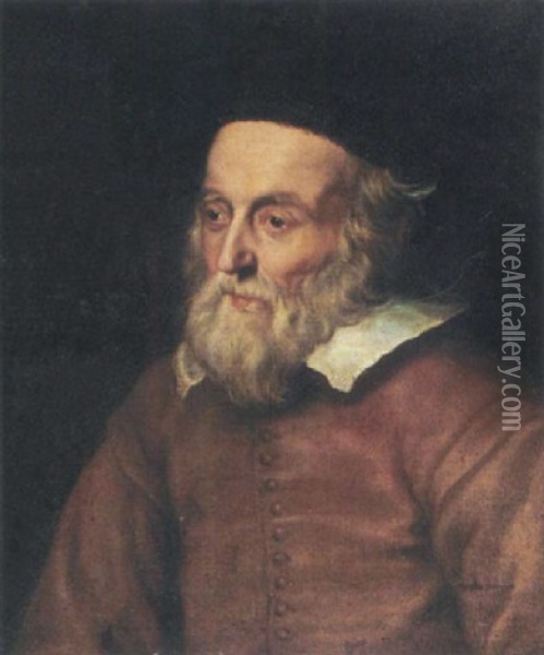 Portrait Of A Rabbi Wearing A Red Jacket And A Fur Hat Oil Painting - Adriaen Hanneman