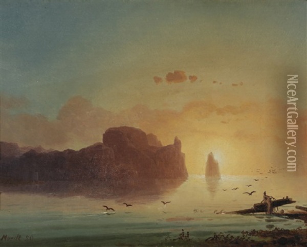 Kystlandskap I Solnedgang Oil Painting - Gustav Adolph Mordt