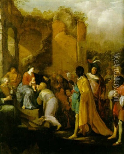Konungarnas Tillbedjan Oil Painting - Cornelis Van Poelenburgh