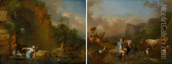 Italian Landscapes (pair) Oil Painting - Christian Wilhelm Ernst Dietrich
