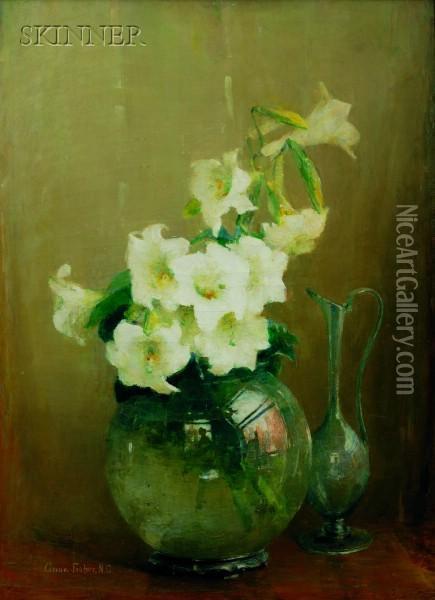 Lilies In Glass Vase Oil Painting - Anna S. Fisher