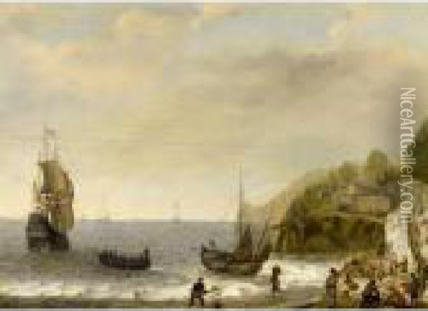 Seascape With Fisherfolk On A Beach Oil Painting - Isaac Willaerts