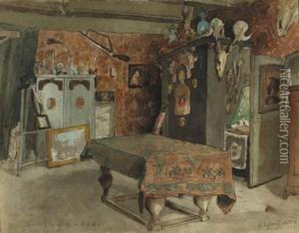 Two Views Of A Room In The Artist's House In Delft; Studies Of Adog And A Classical Sculpture (verso) (2) Oil Painting - Cornelis Van Der Grient