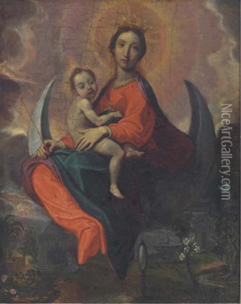 Madonna And Child On A Crescent Moon Oil Painting - Lodovico (Il Cigoli) Cardi