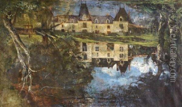 Chateau Devant La Pieced'eau Oil Painting - Charles Leroux