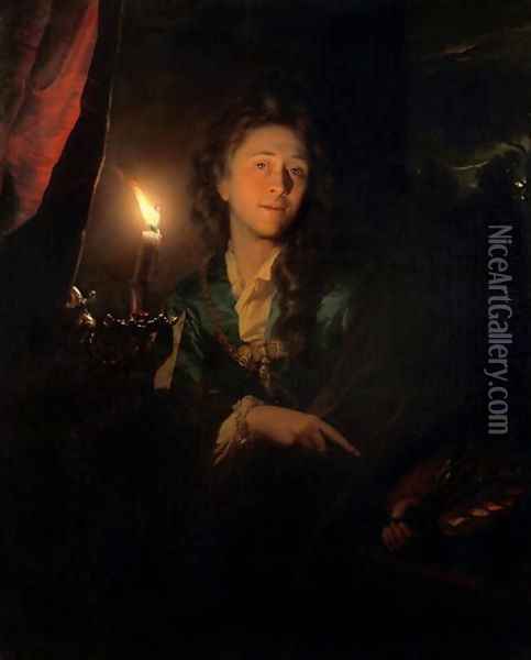 Self Portrait by Candlelight Oil Painting - Godfried Schalcken