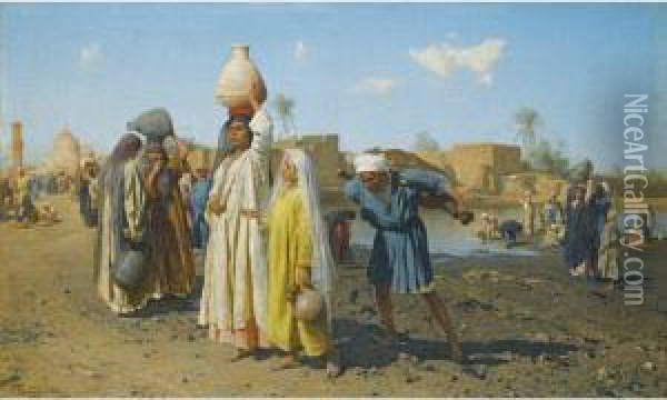 The Water Carriers Oil Painting - Leopold Carl Muller