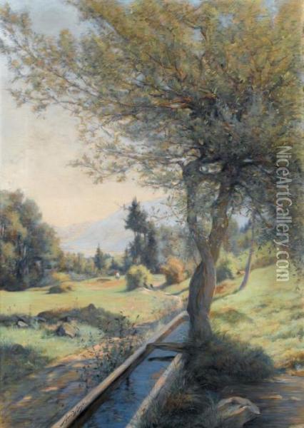 Sommerlicher Weg Mit Tranke Oil Painting - Auguste Baud-Bovy