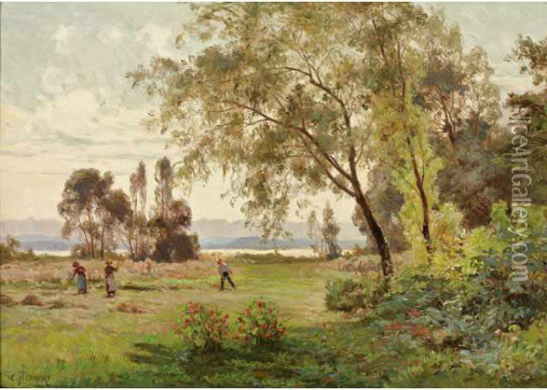La Fenaison Oil Painting - Marie-Victor Emile Isenbart