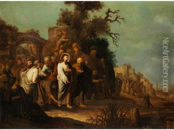 Die Heilung Der Am Blutfluss Leidenden Frau Durch Jesus Oil Painting -  Rembrandt van Rijn