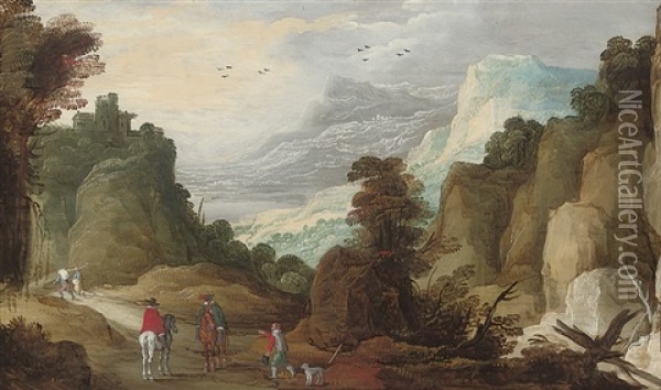 An Extensive Mountainous Landscape Oil Painting - Joos de Momper the Younger