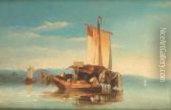 A Zurich Fishing Boat Oil Painting - William James Muller