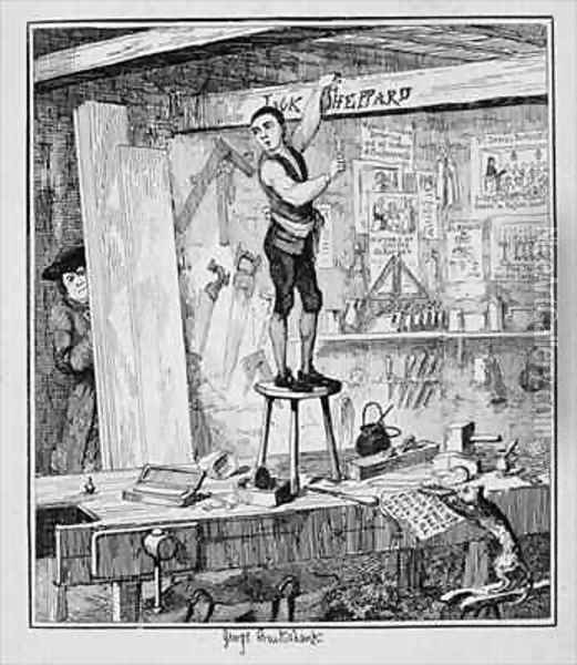Jack carves his name on a beam in the shop of his former employer Oil Painting - George Cruikshank I