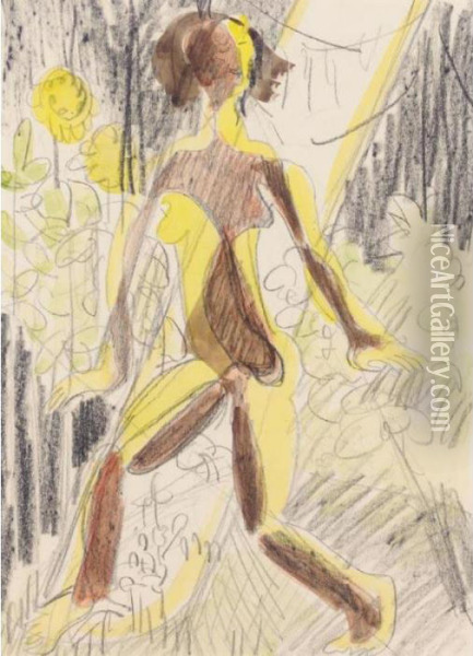 Weiblicher Akt Im Grunen (female Nude In The Forest) Oil Painting - Ernst Ludwig Kirchner