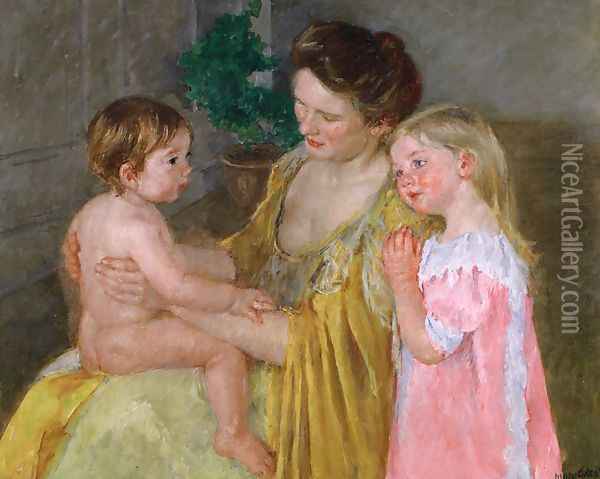 Mother And Two Children Oil Painting - Mary Cassatt
