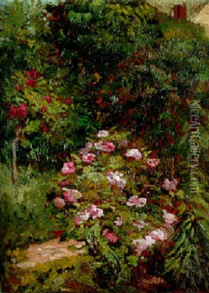 Massif De Fleurs, Jardins Et Petit Gennevilliers Oil Painting - Gustave Caillebotte