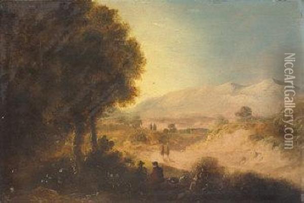 Figures In Mountain Landscape Oil Painting - William II Sadler