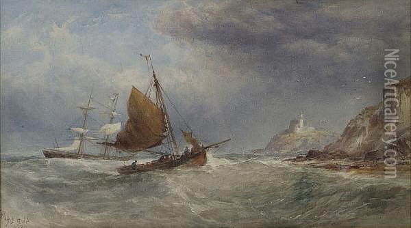 Shipping In Rough Seas Off The Coast, 1870 Oil Painting - Edwin Hayes
