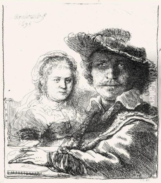 Self Portrait With Saskia (bartsch, Hollstein 19; Hind 44; Bjorklund & Barnard 36-a) Oil Painting - Rembrandt Van Rijn