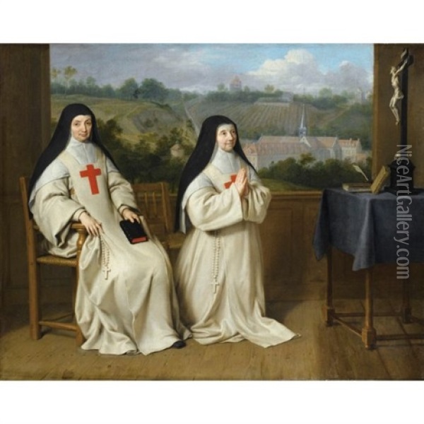 Portrait De Mere Agnes Et Soeur Angelique De L'abbaye De Port Royal Des Champs Oil Painting - Philippe de Champaigne