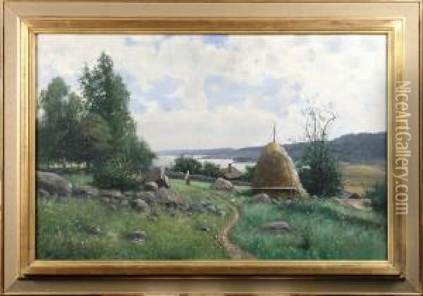 Sommarlandskap Vid Sjo Oil Painting - Karl Konrad Simonsson