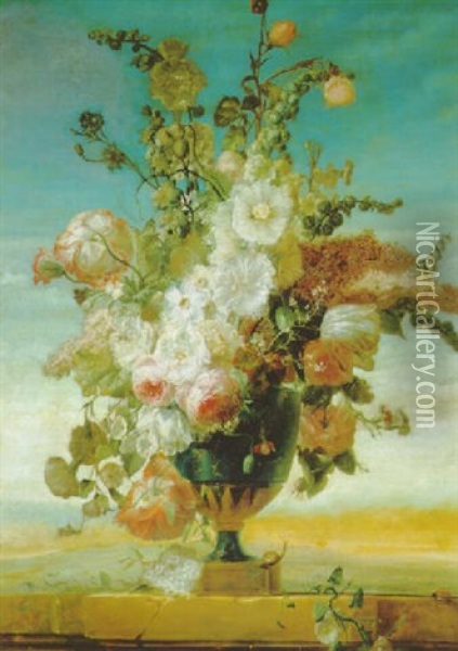 Groser Dekorativer Blumenstraus In Einer Prunkvase Oil Painting - Jan Van Huysum