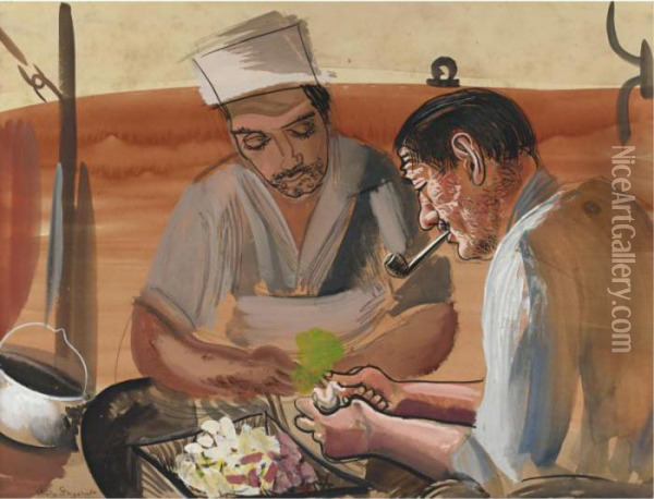 Peeling Potatoes Oil Painting - Boris Dimitrevich Grigoriev