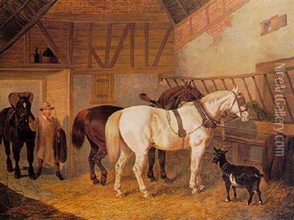 Farm Horses In A Stable Oil Painting - John Dalby
