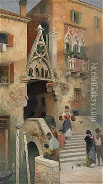 Stadsmotiv Fran Venedig Oil Painting - Frans Wilhelm Odelmark
