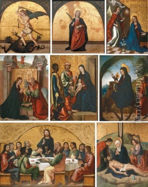 Saint Michel Terrassant Le Dragon (+ 7 Others Various Sizes; 8 Works) Oil Painting - Antonio De Comontes