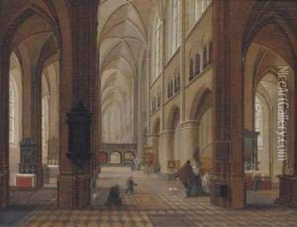A Church Interior With Elegant Company In The Foreground Oil Painting - Pieter Ii Neefs