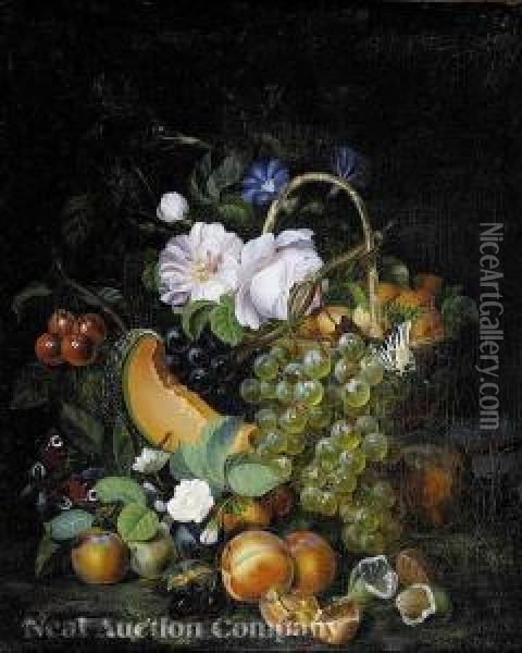 Basket Offruit And Flowers Oil Painting - Francois-Joseph Huygens