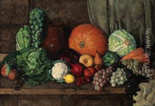 Still-life With Fruit And Vegetables Oil Painting - Ilya Ivanovich Mashkov