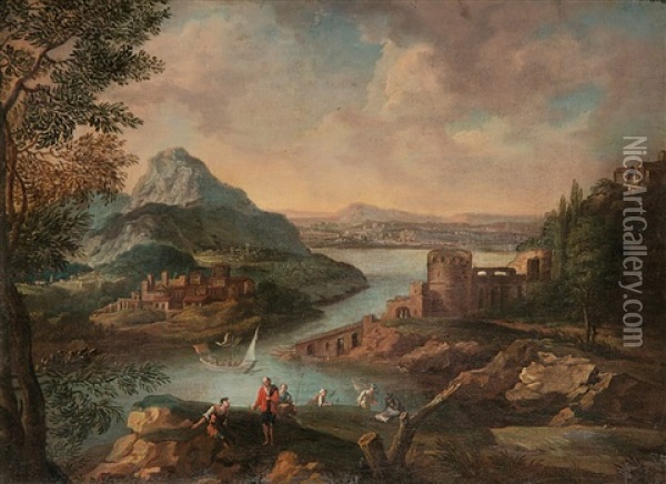 Flusslandschaft Oil Painting - Giovanni Battista Cimaroli