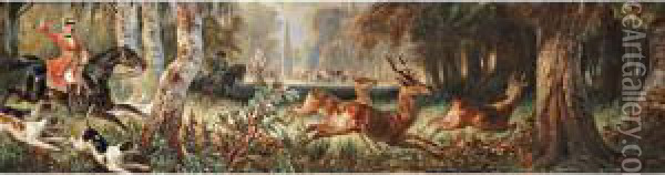 L'imperatriceeugenie Et Sa Cour A Fontainebleau-la Chasse A Courre Oil Painting - Francois Gabriel G. Lepaulle