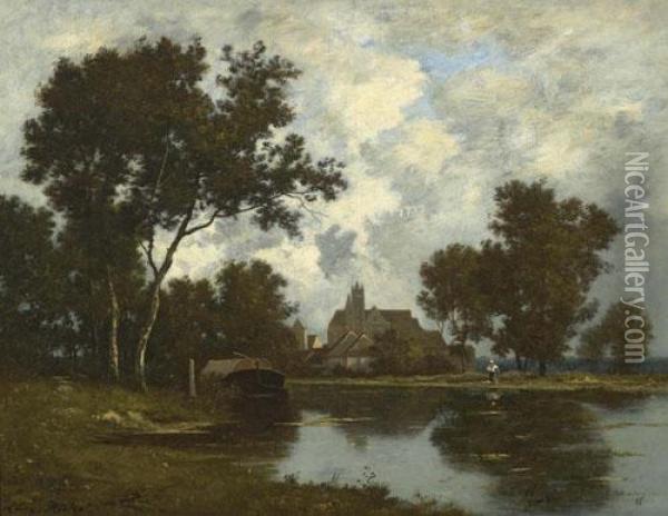 Landscape With Pond. Oil Painting - Leon Richet