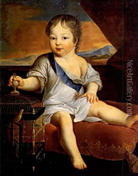 Charles De  France, Duc De Berry Als Kind Auf Einem Samtkissen Oil Painting - Pierre Gobert