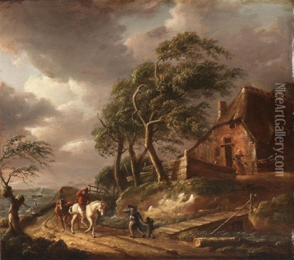 A Stormy Landscape With Figures On A Country Path Oil Painting - Frans Swagers