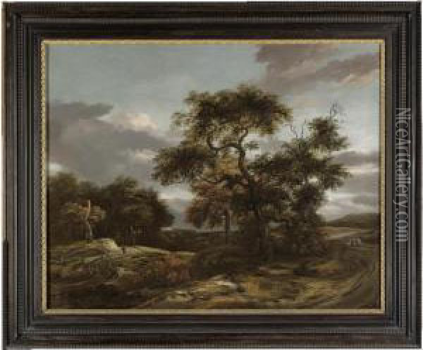 A Wooded Landscape With Travellers On A Winding Road Oil Painting - Jan van Kessel