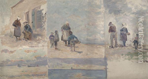Pecheurs Et Vues De Mer. Oil Painting - Edmond Marie Petitjean