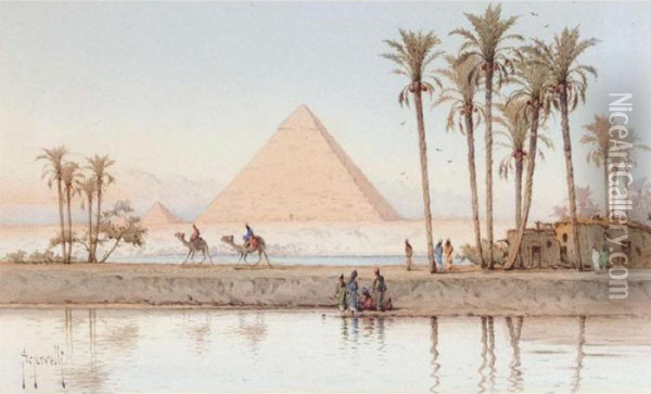 The Pyramids At Giza Oil Painting - Spyridon Scarvelli